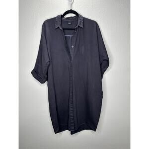 Monki Navy 3/4 Sleeve Front Button Oversized Pocketed Shirt dress S